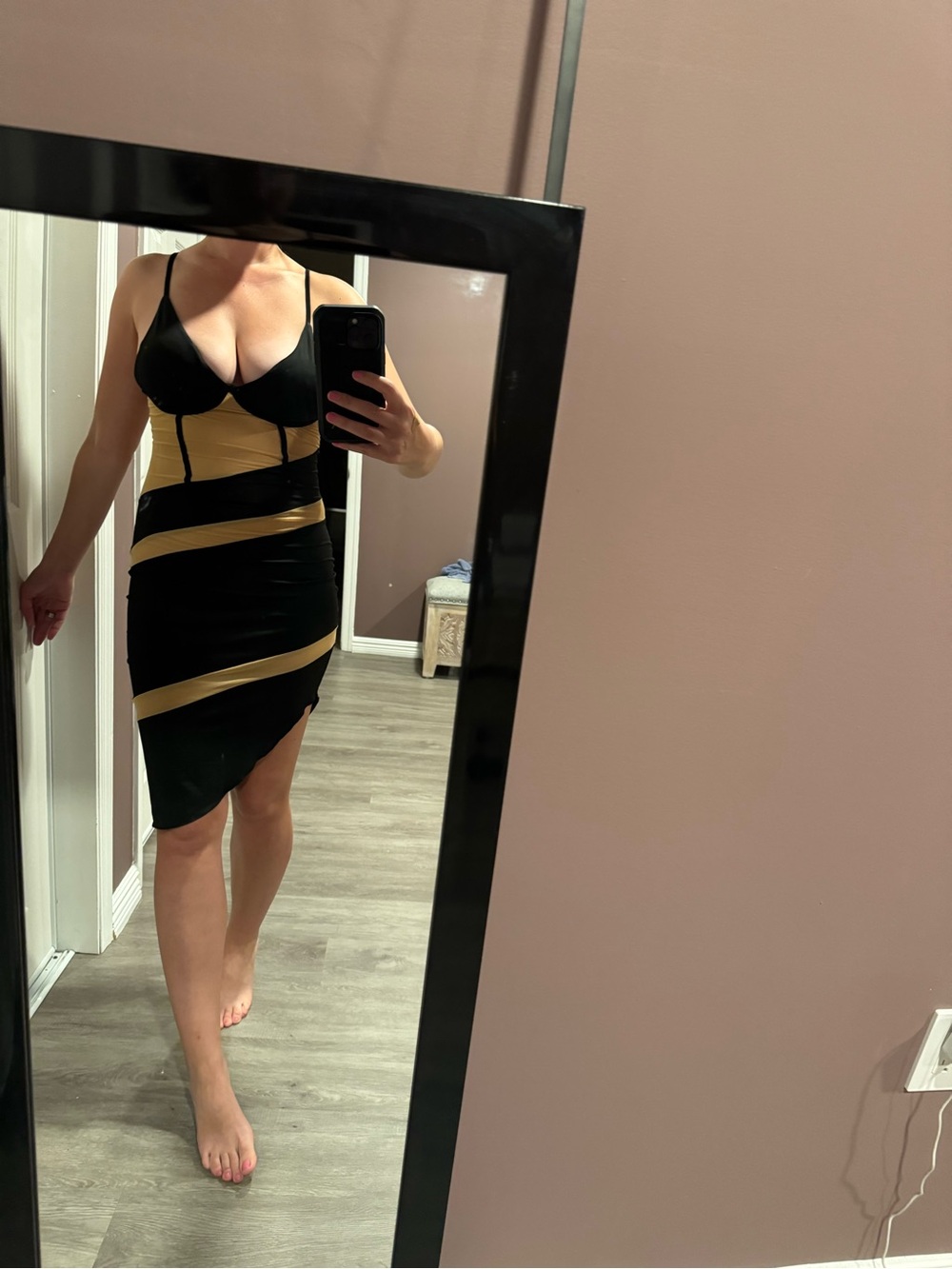 Zaful Black and nude sheer One-Shoulder Bodycon Dress